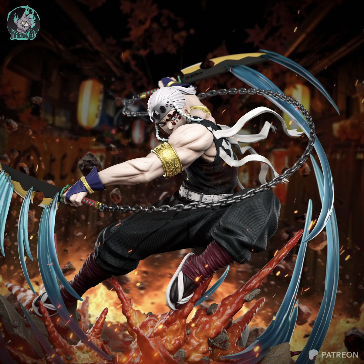 Tengen Uzui (Demon Slayer) resin figure by Kaidan 3D — studio render 1