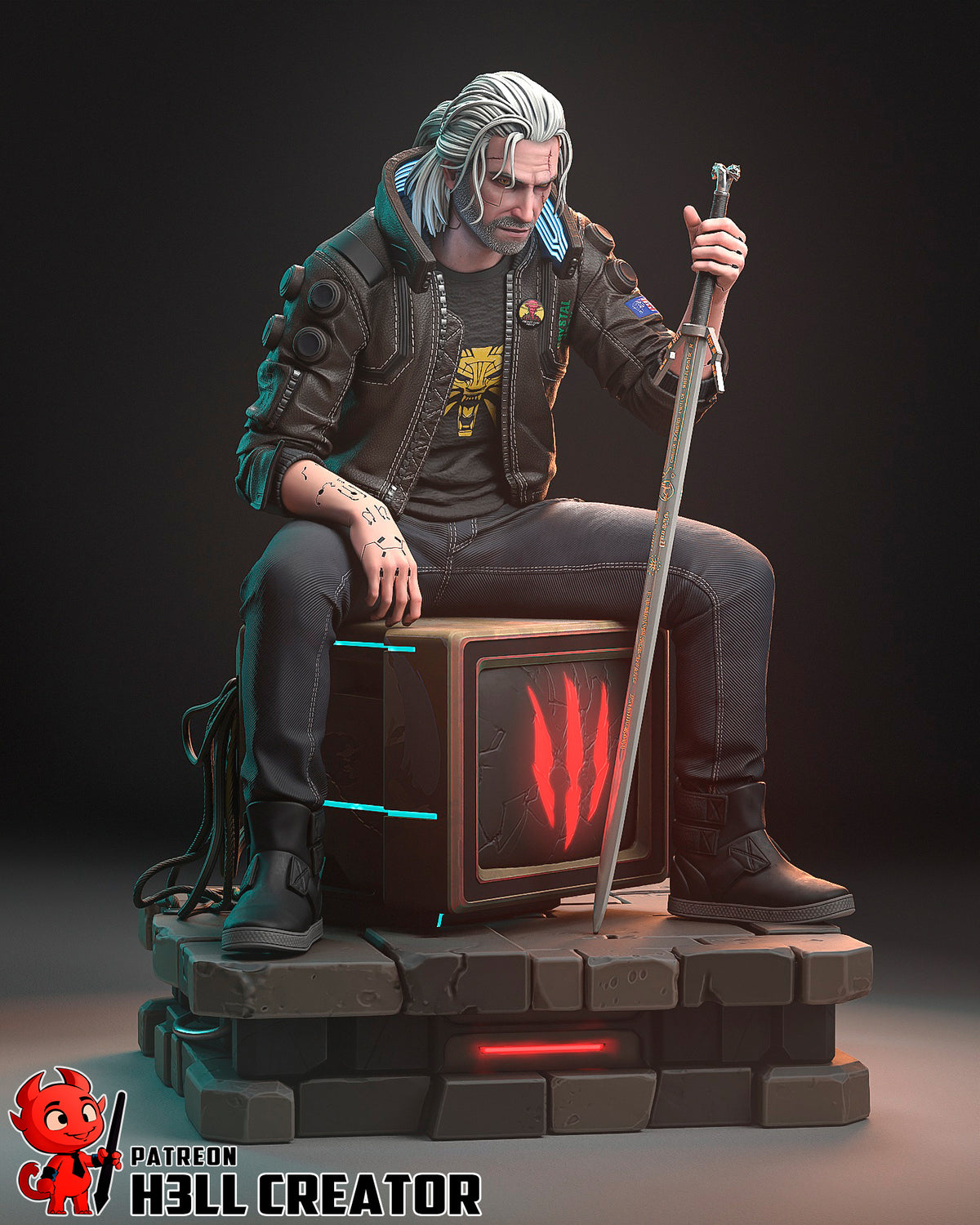 Geralt of Rivia (The Witcher) resin figure by h3LLcreator — studio render 3