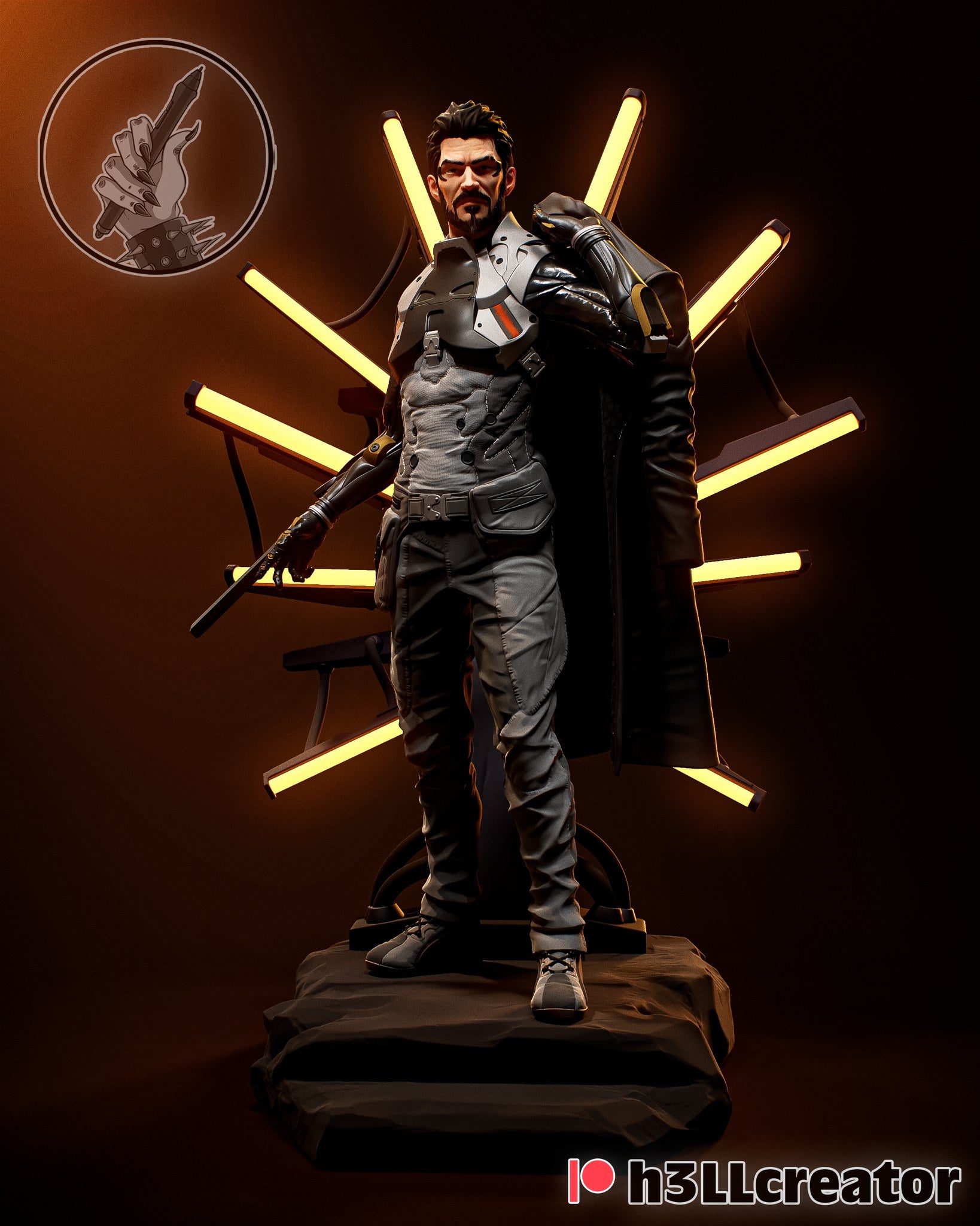 Adam Jensen (Deus Ex) resin figure by h3LLcreator — studio render 3