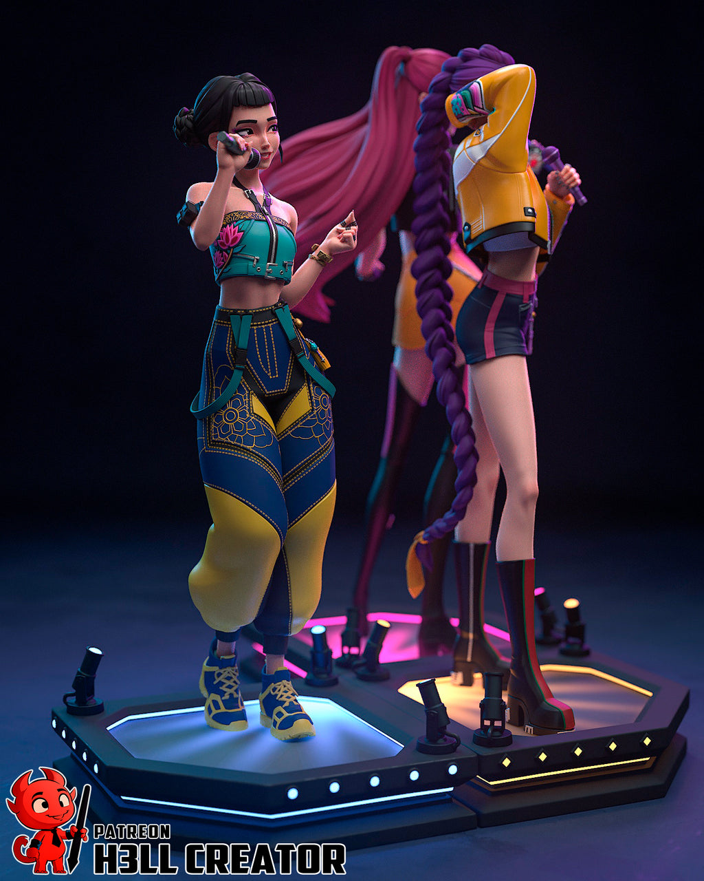 Rumi, Mira and Zoey (KPop Demon Hunters) resin figure by h3LLcreator — studio render 3