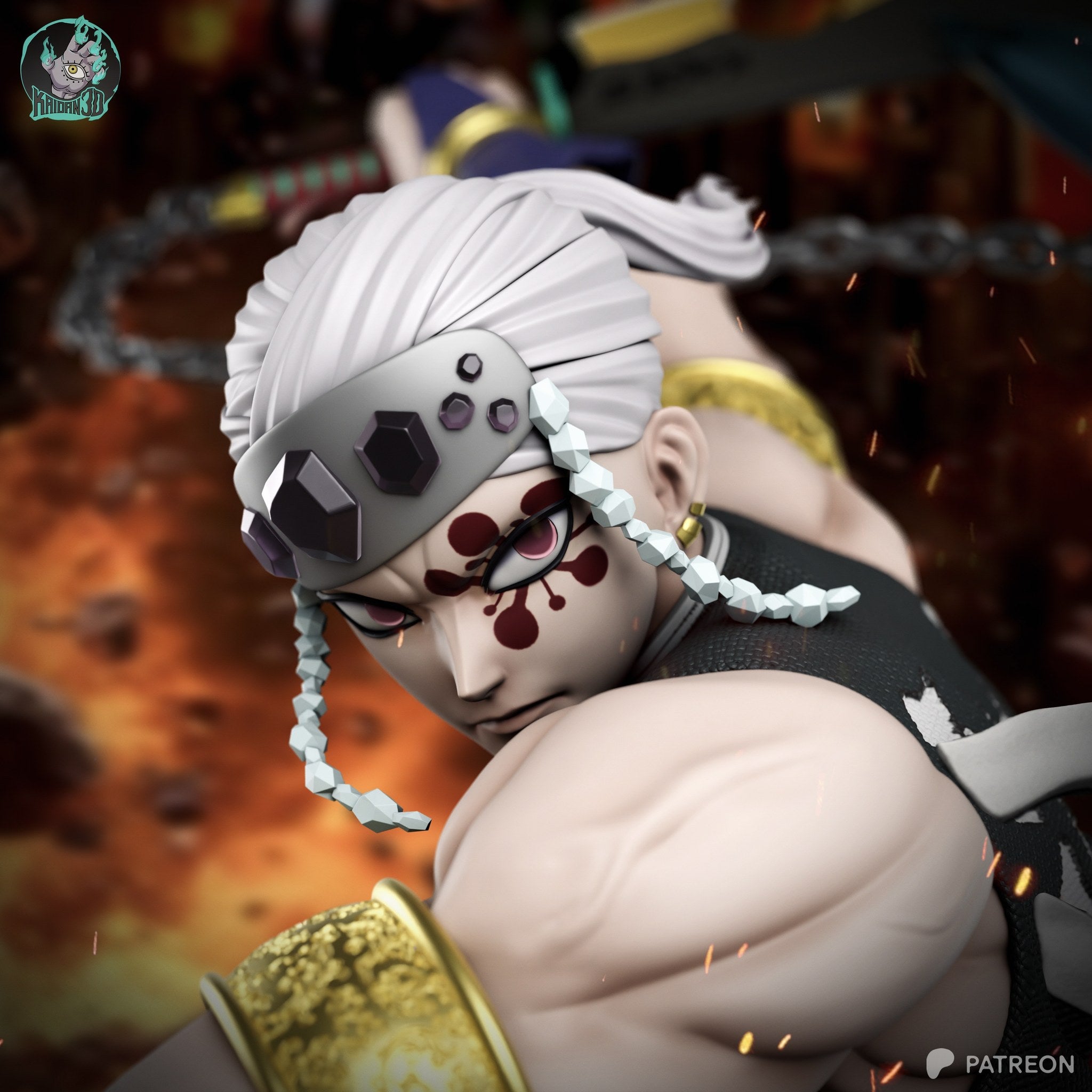 Tengen Uzui (Demon Slayer) resin figure by Kaidan 3D — studio render 4