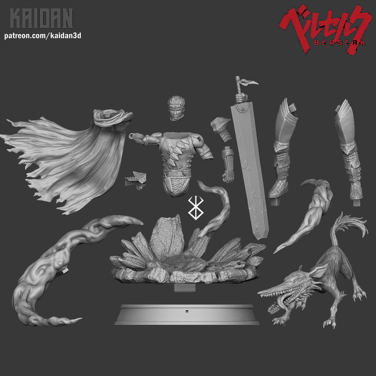 Guts (Berserk) resin figure by Kaidan 3D — studio render 4