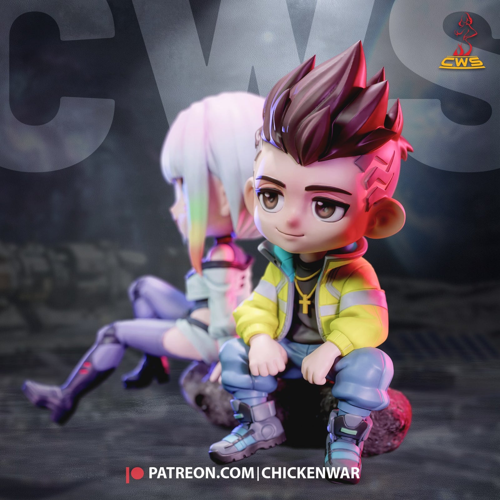 Lucy and David Martinez (Cyberpunk Edgerunners) resin figure by CW Studio — studio render 3