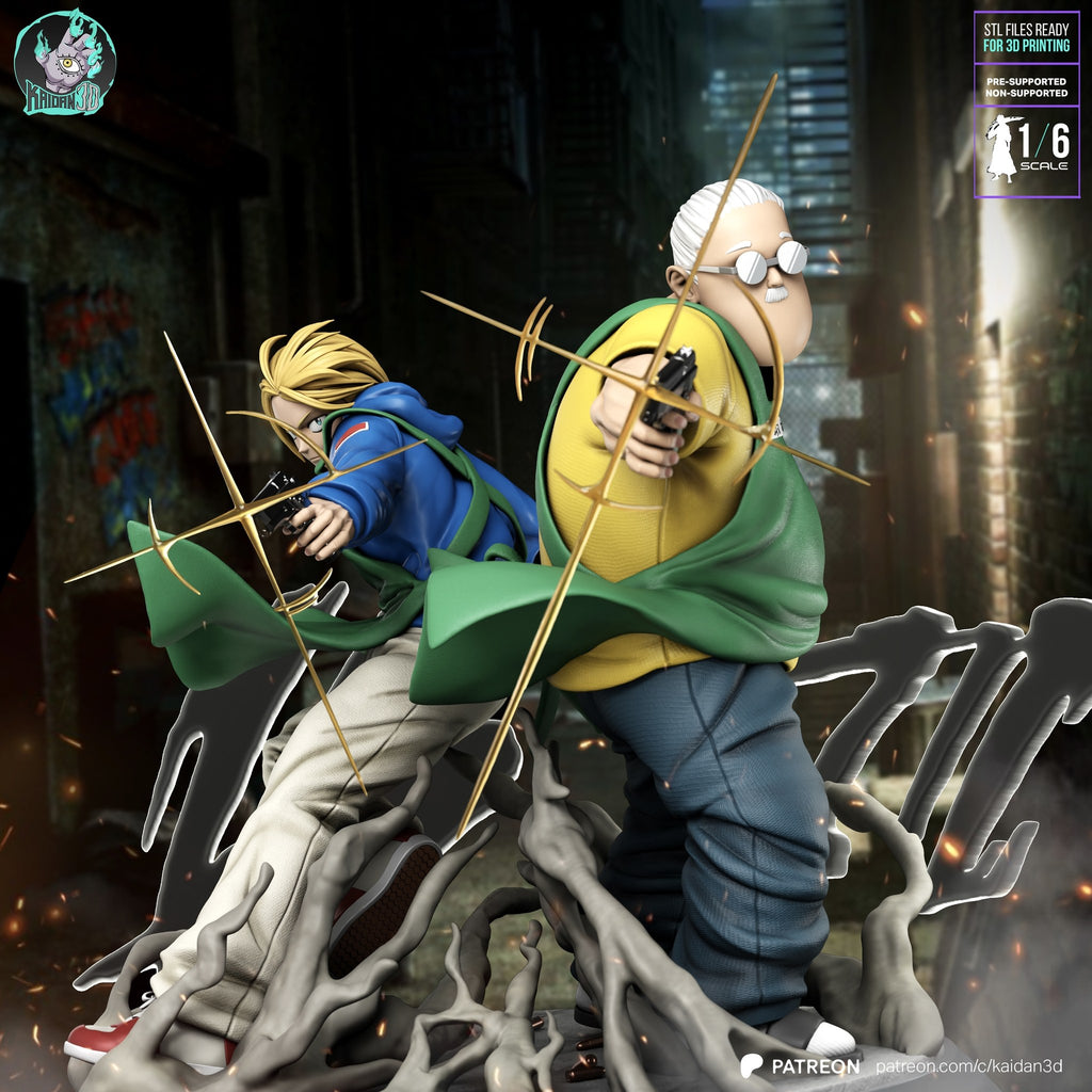 Taro Sakamoto and Shin Asakura (Sakamoto Days) resin figure by Kaidan 3D — studio render 1