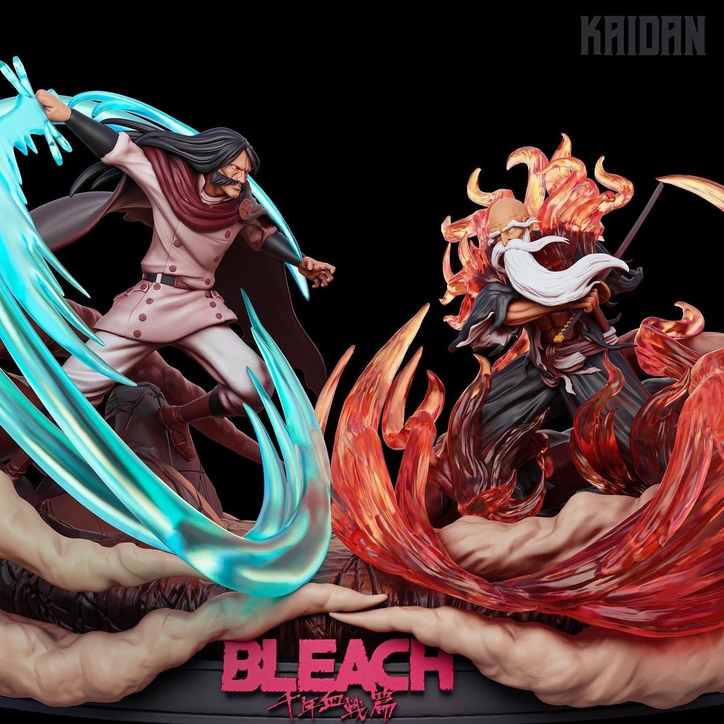 Yhwach and Yamamoto (Bleach) resin figure by Kaidan 3D — studio render 1