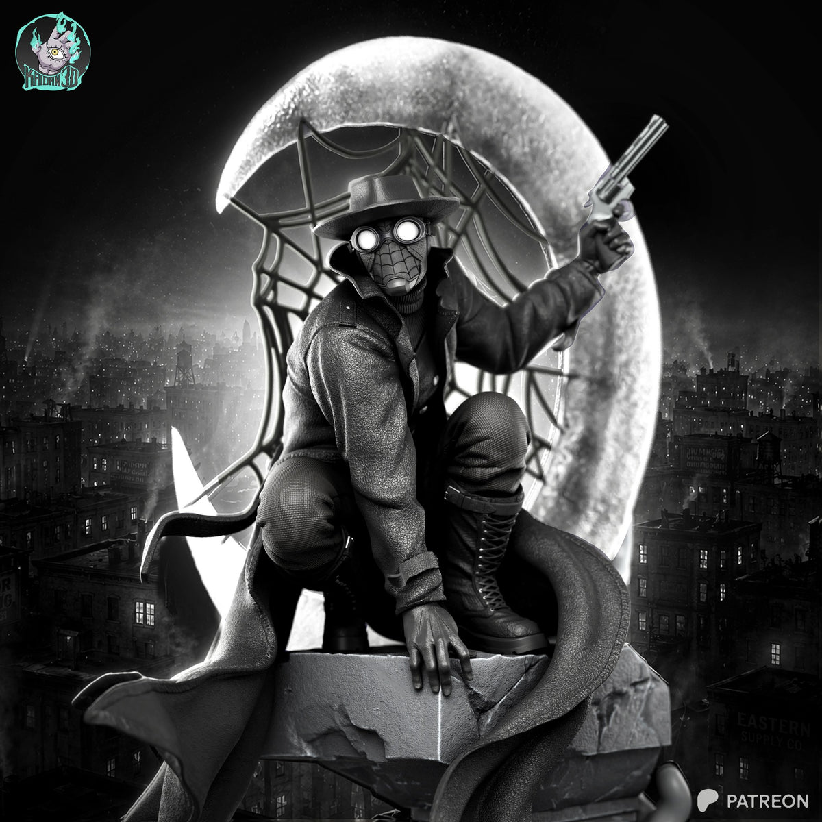 Spider-Man Noir (Marvel) resin figure by Kaidan 3D — studio render 1