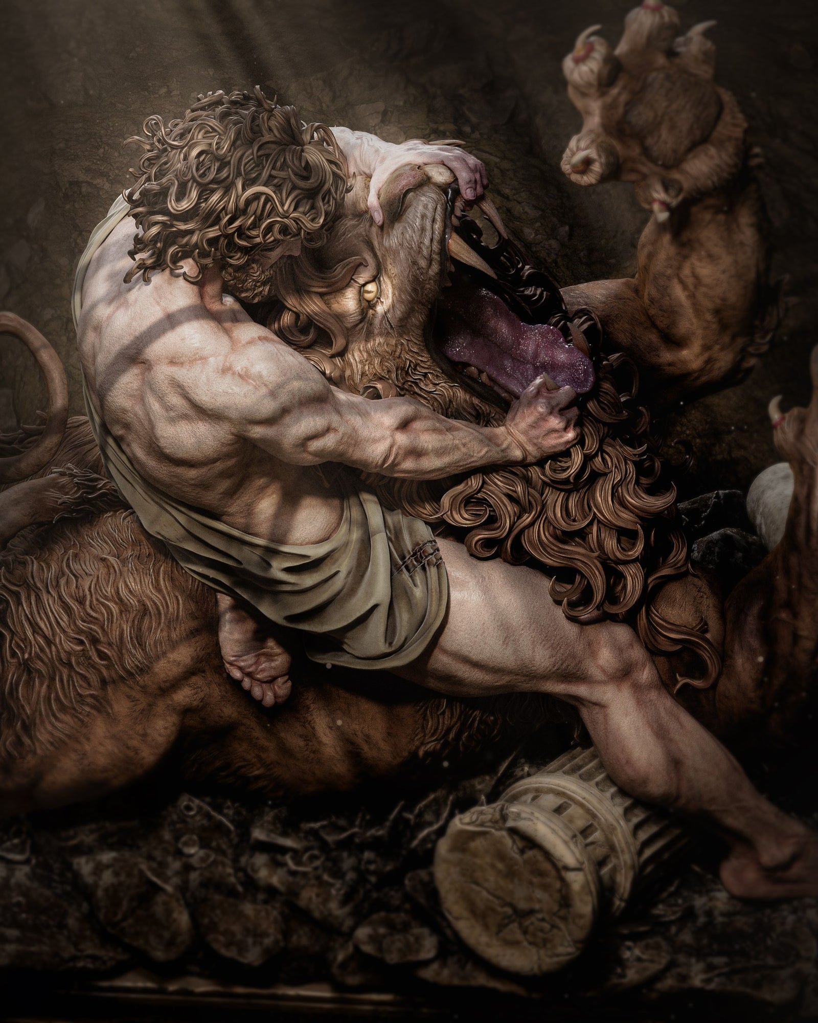 Samson and the lion (Biblical mythology) resin figure by CA 3D Studios — studio render 3