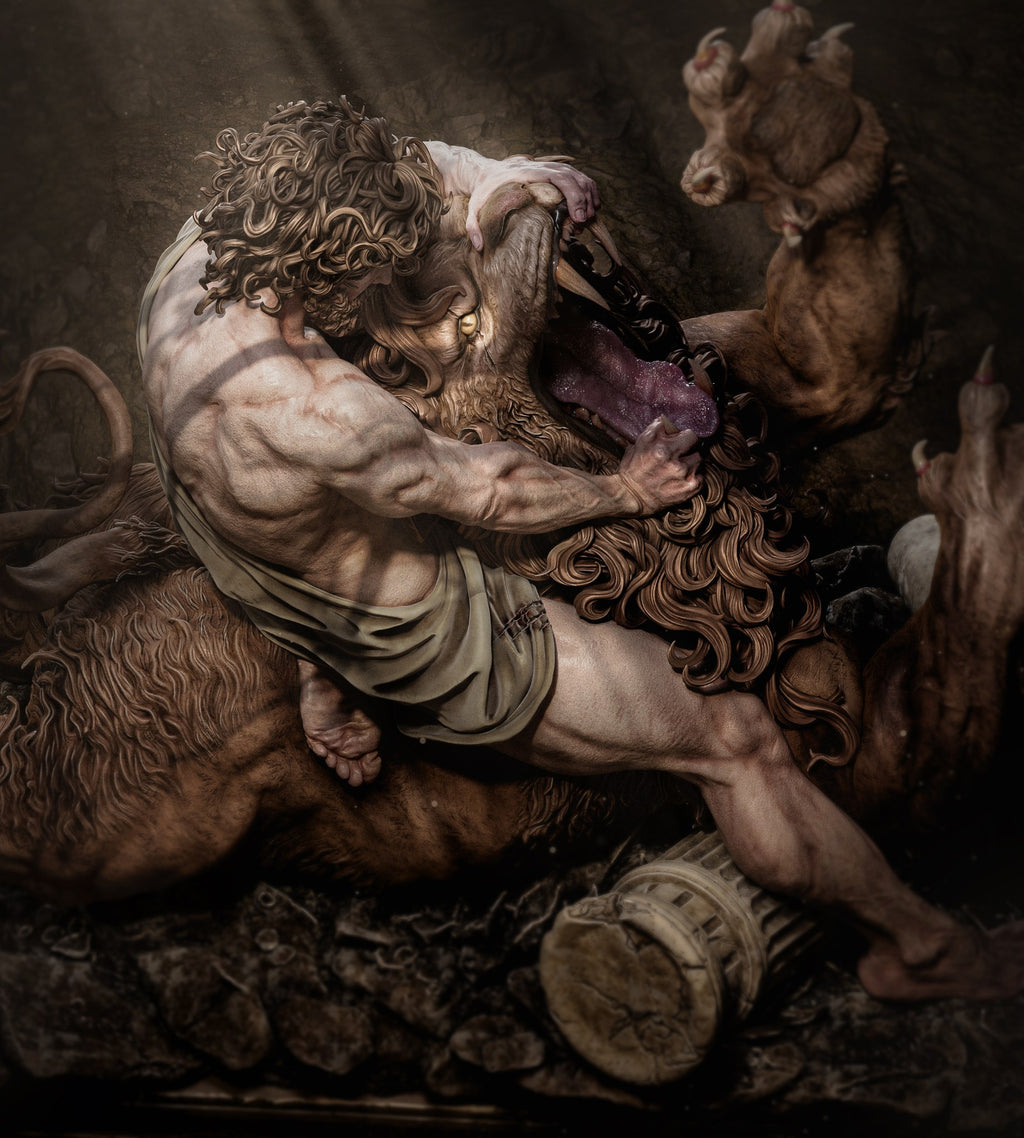 Samson and the lion (Biblical mythology) resin figure by CA 3D Studios — studio render 3