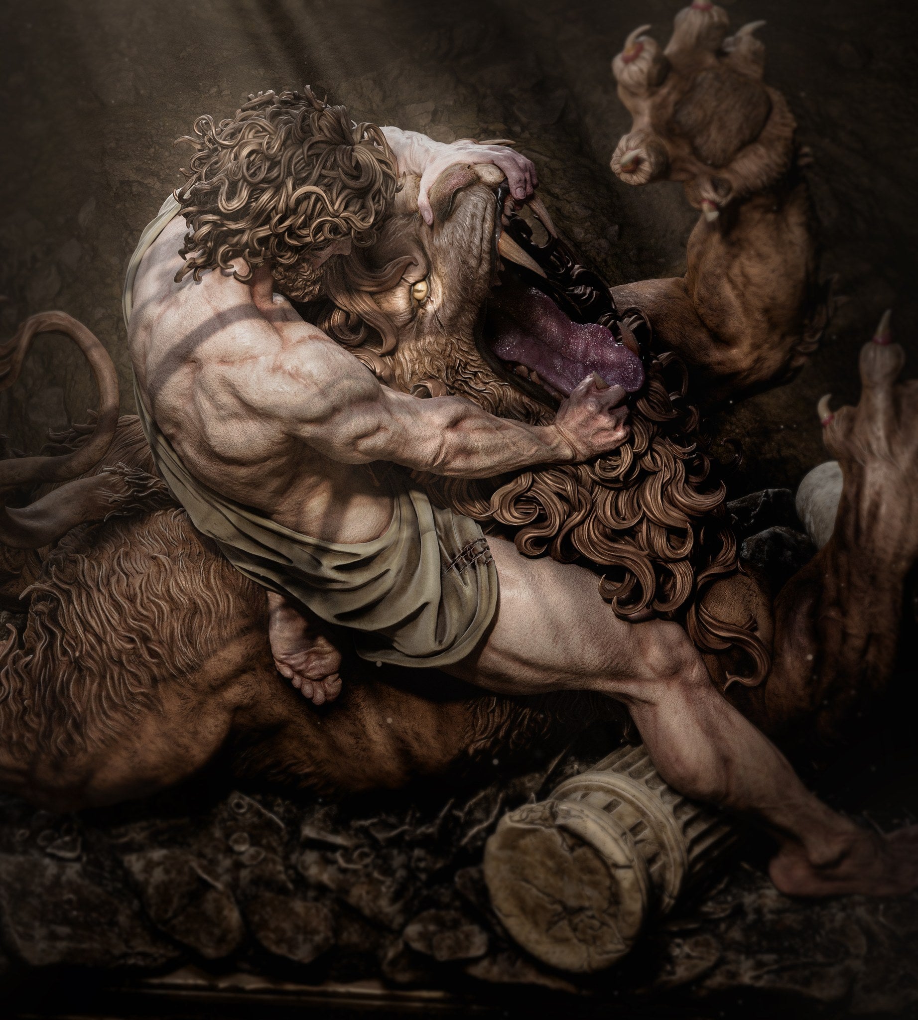 Samson and the lion (Biblical mythology) resin figure by CA 3D Studios — studio render 3