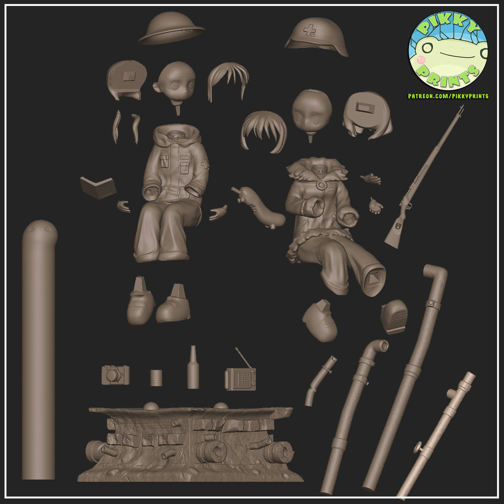 Chito and Yuuri (Girls Last Tour) resin figure by PikkyPrints — studio render 8