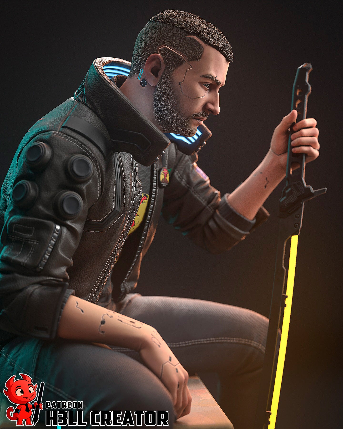 Male V (Cyberpunk 2077) resin figure by h3LLcreator — studio render 6
