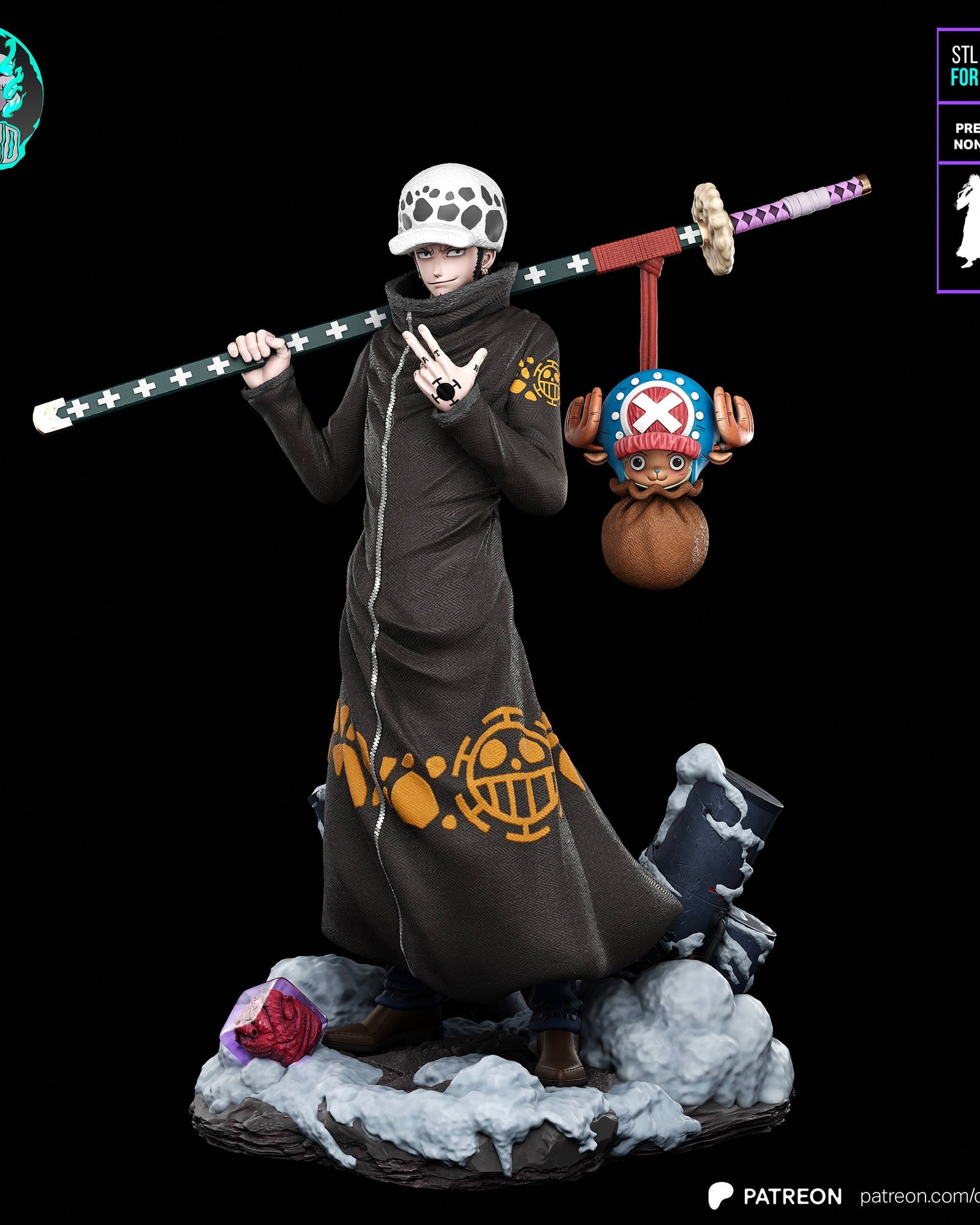 Trafalgar Law and Chopper (One Piece) resin figure by Kaidan 3D — studio render 2