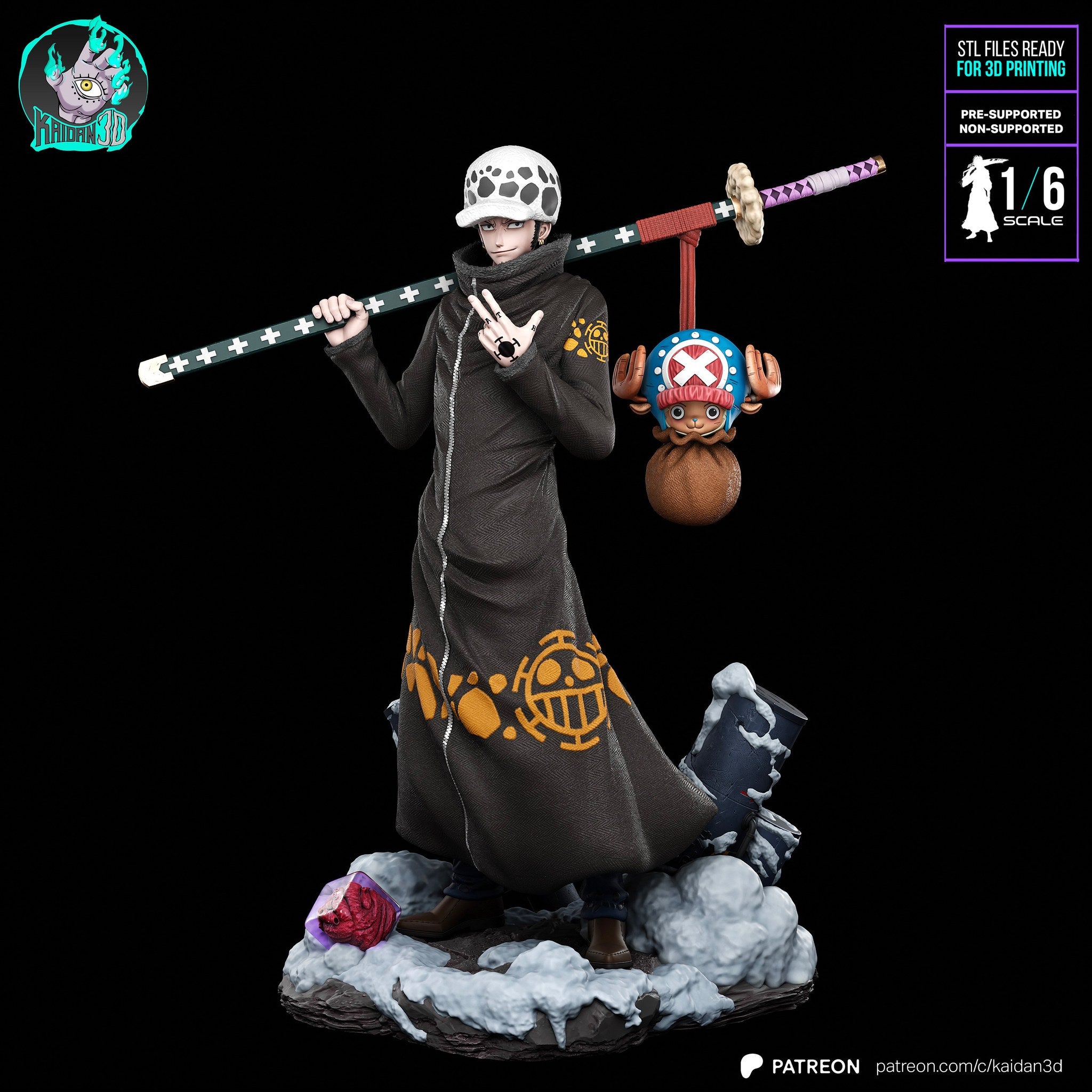 Trafalgar Law and Chopper (One Piece) resin figure by Kaidan 3D — studio render 2