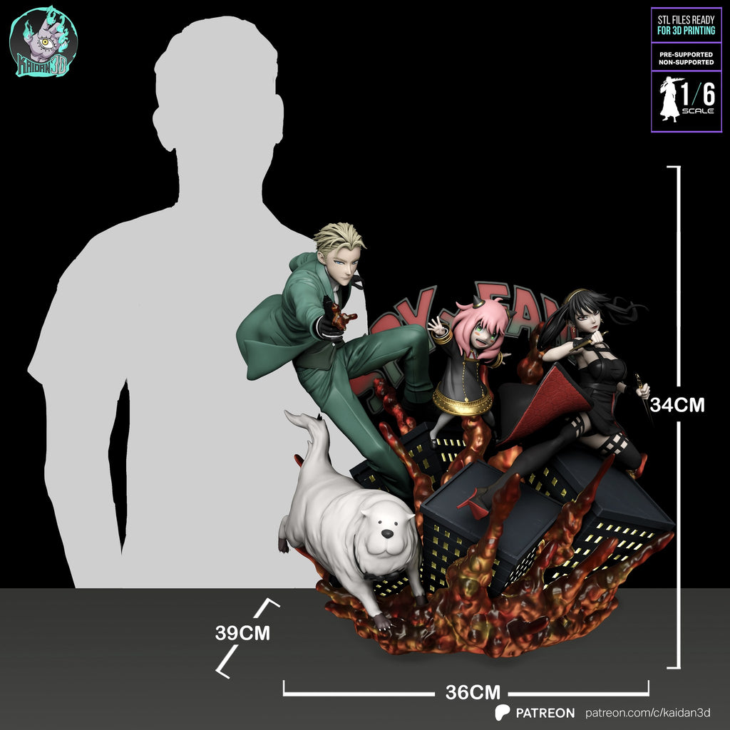 Loid and Yor and Anya (Spy x Family) resin figure by Kaidan 3D — studio render 7