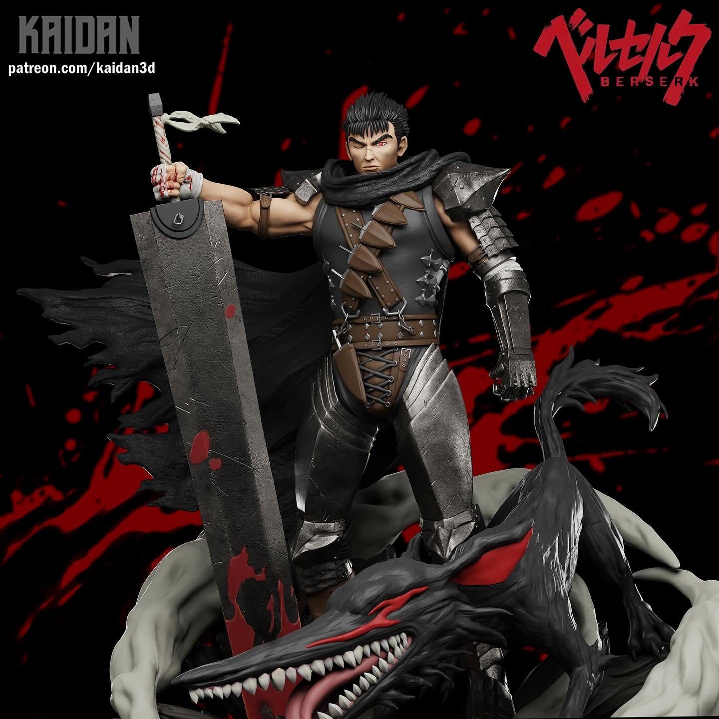 Guts (Berserk) resin figure by Kaidan 3D — studio render 1