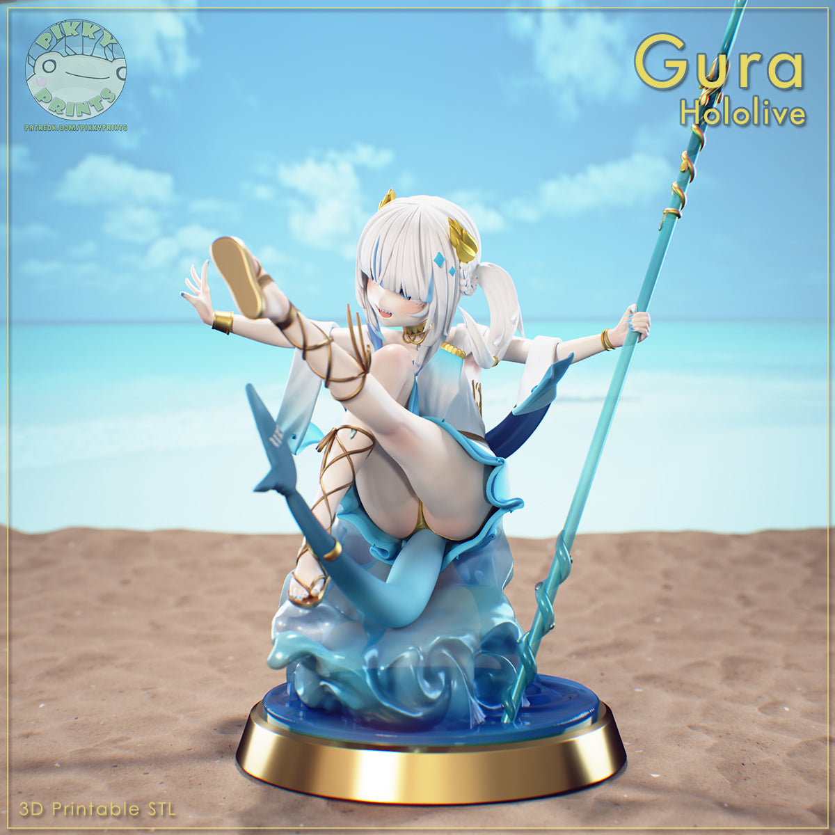 Gawr Gura (Hololive) resin figure by PikkyPrints — studio render 3