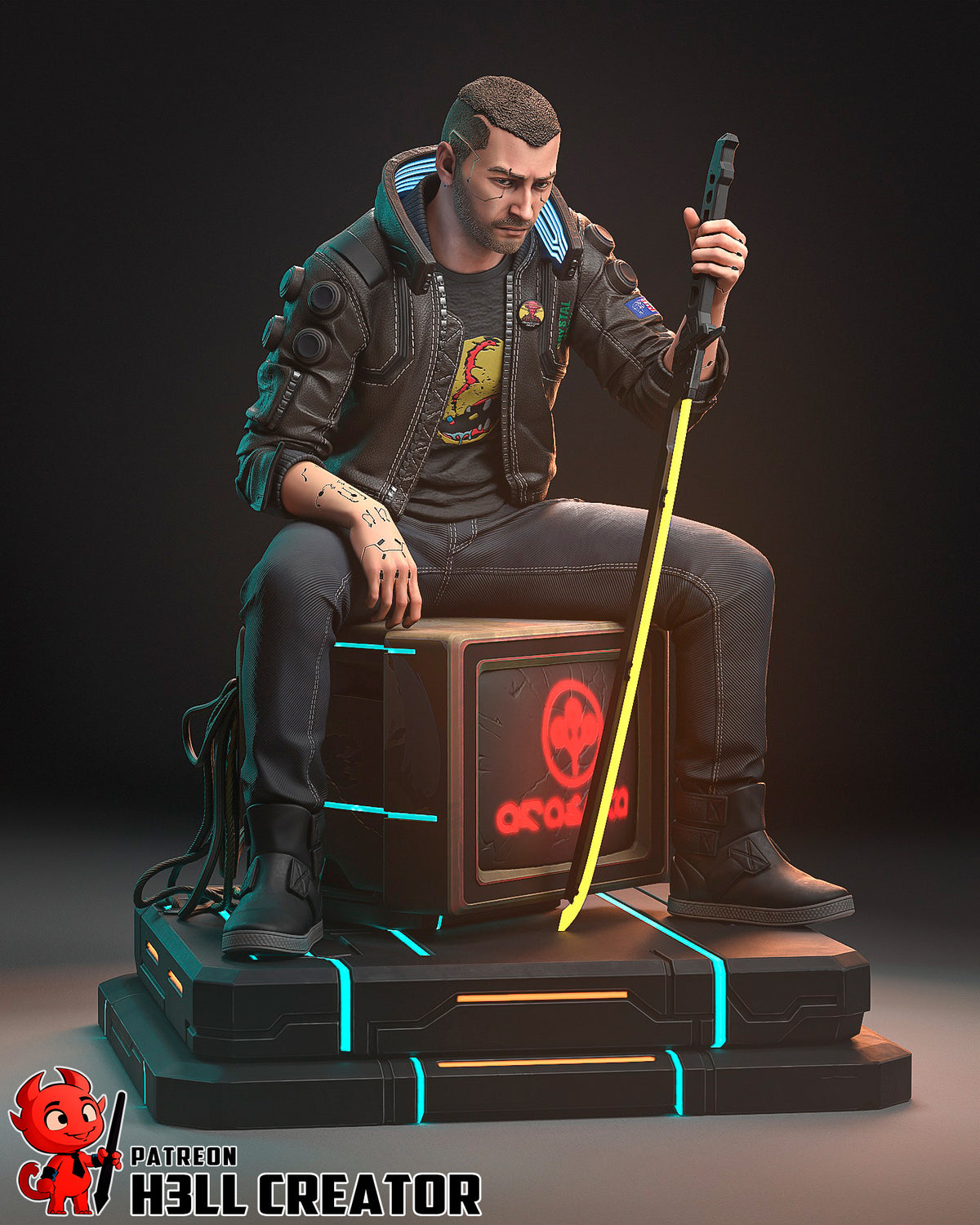 Male V (Cyberpunk 2077) resin figure by h3LLcreator — studio render 3