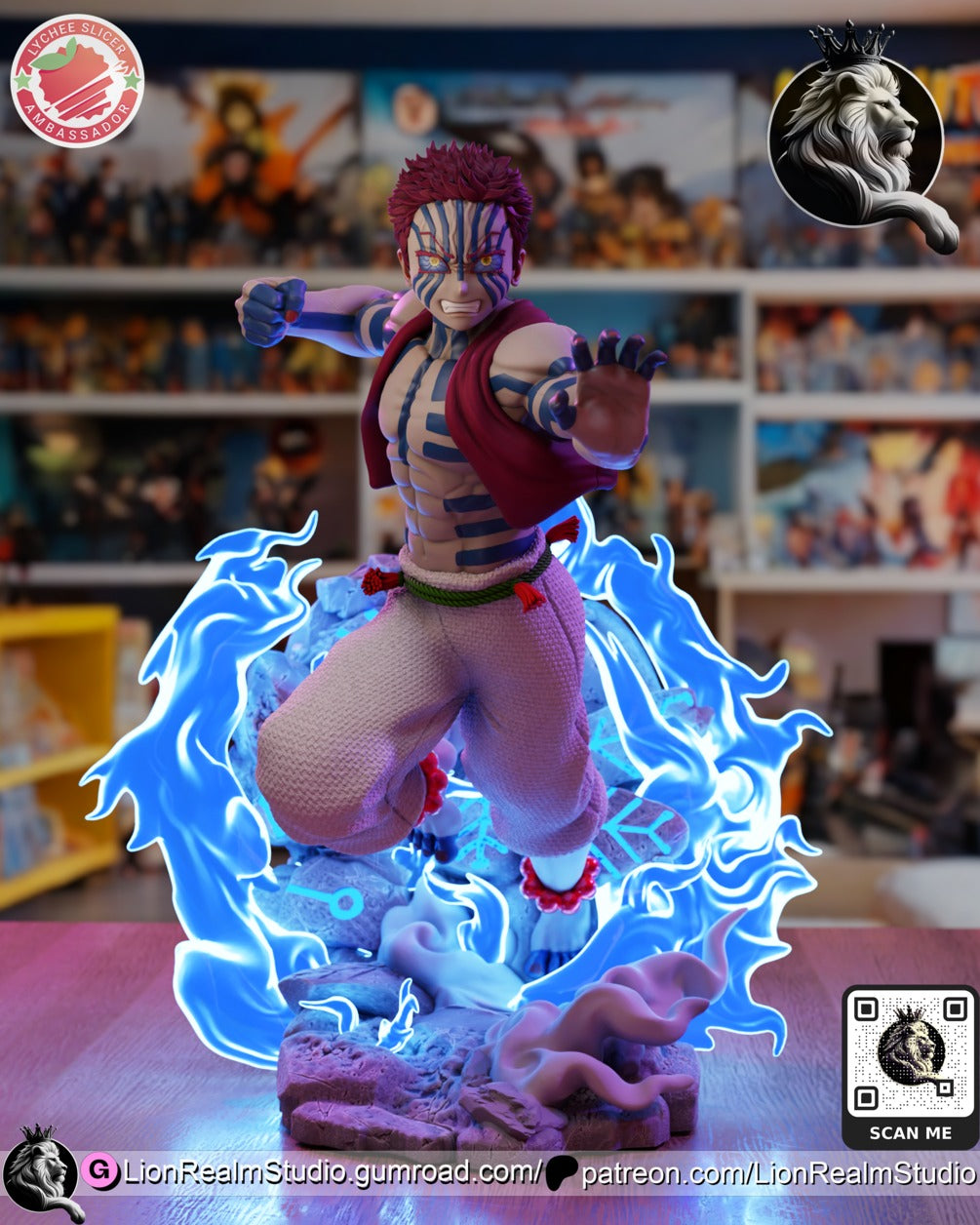 Akaza Demon Slayer resin figure by LionRealm Studio — studio preview