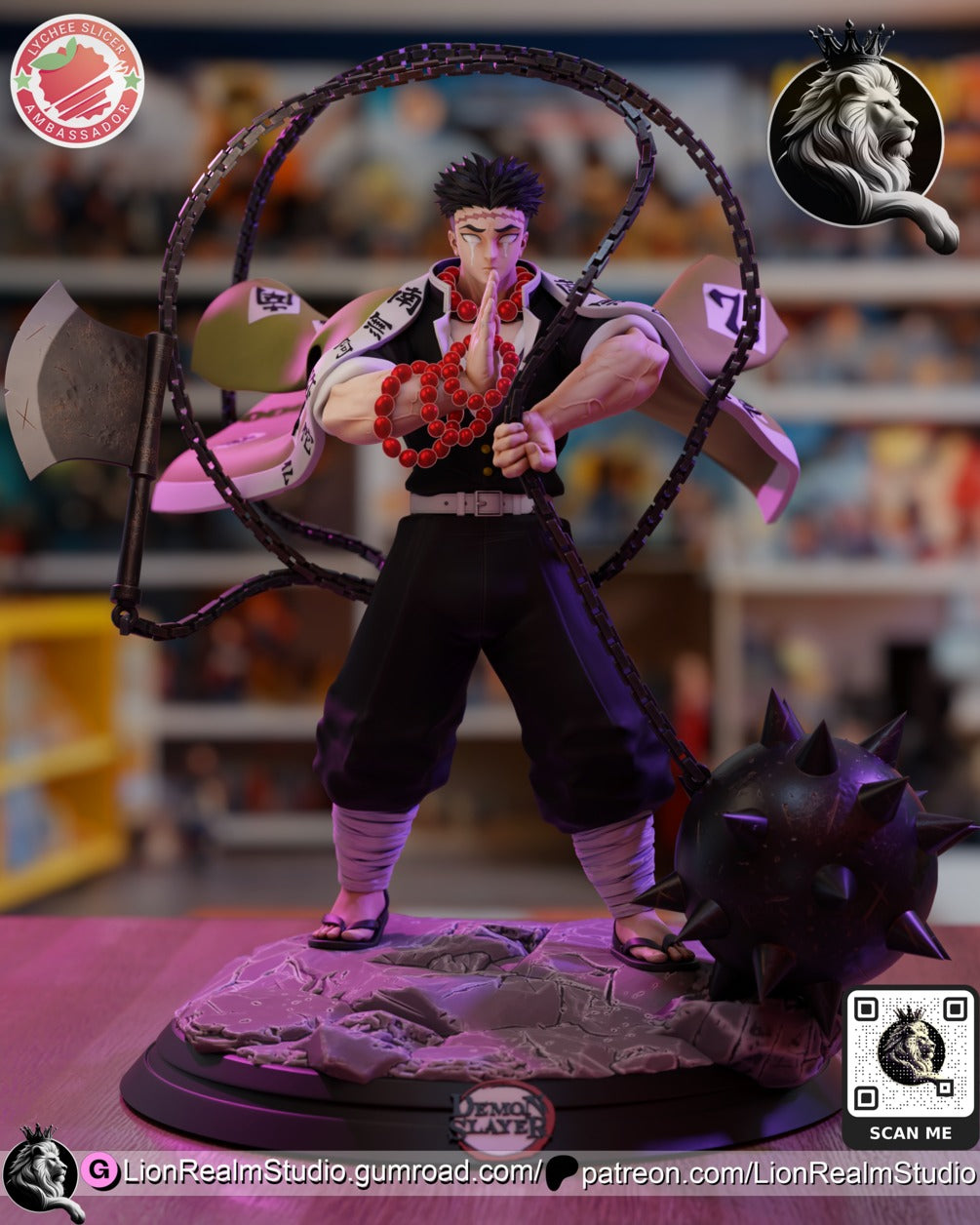 Gyomei Himejima Demon Slayer resin figure by LionRealm Studio — studio preview