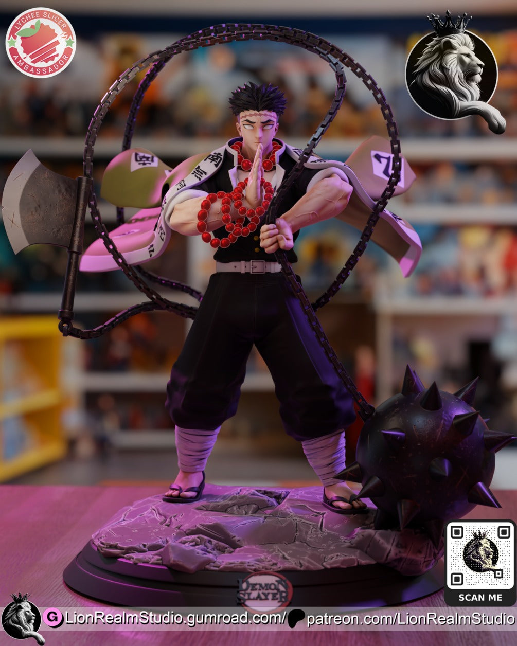 Gyomei Himejima Demon Slayer resin figure by LionRealm Studio — studio preview