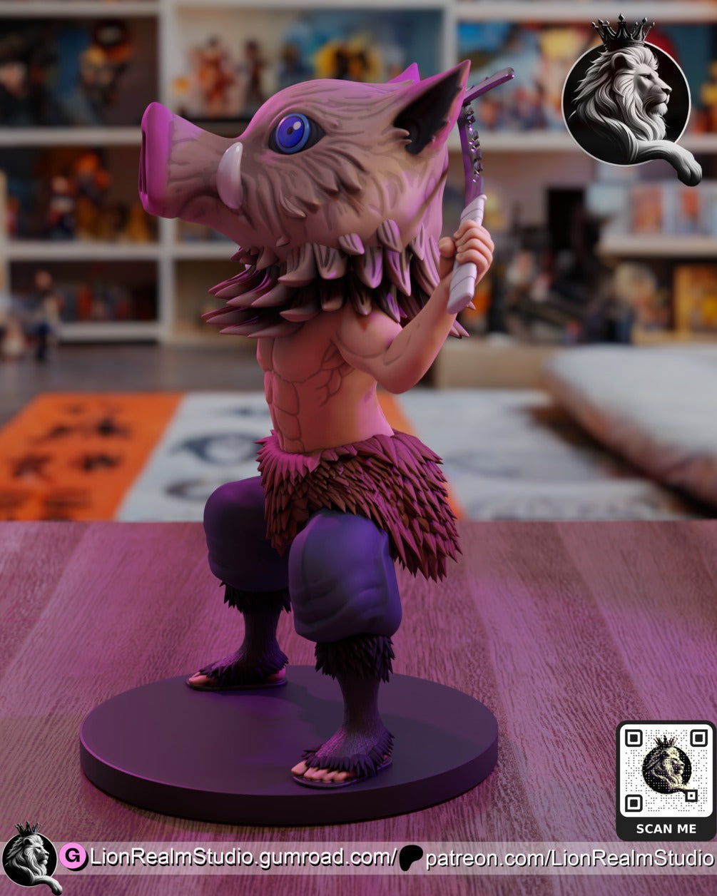Inosuke Hashibira Demon Slayer resin figure by LionRealm Studio — studio preview